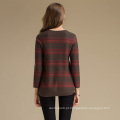 Mongólia China Fornecedor Colar redondo Cor do café Feminino Cashmere Striped Sweater